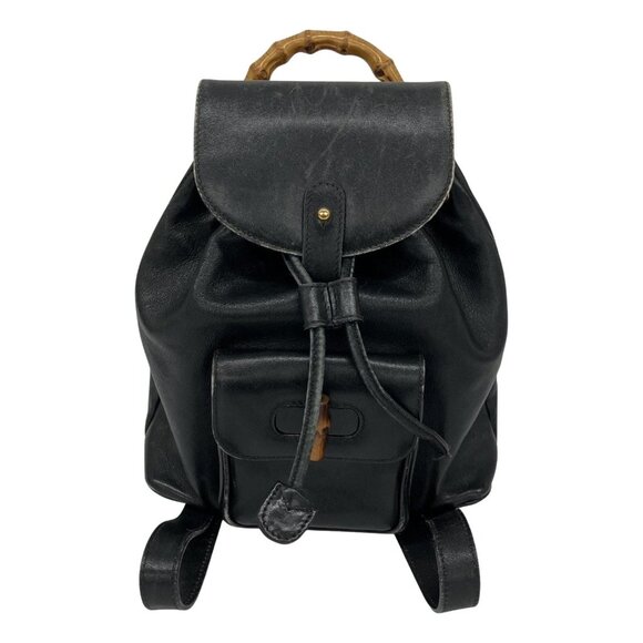 Gucci Leather Bamboo Mini Backpack Partly Damaged 003-2034-0030 Black main image 7